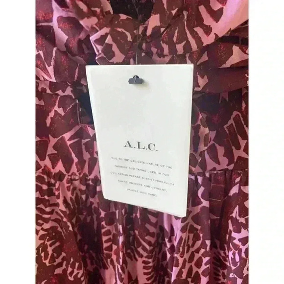 NWT A.L.C. Laura Keyhole Printed Smocked Back Maxi dark red pink Dress Size 0 - Picture 14 of 15